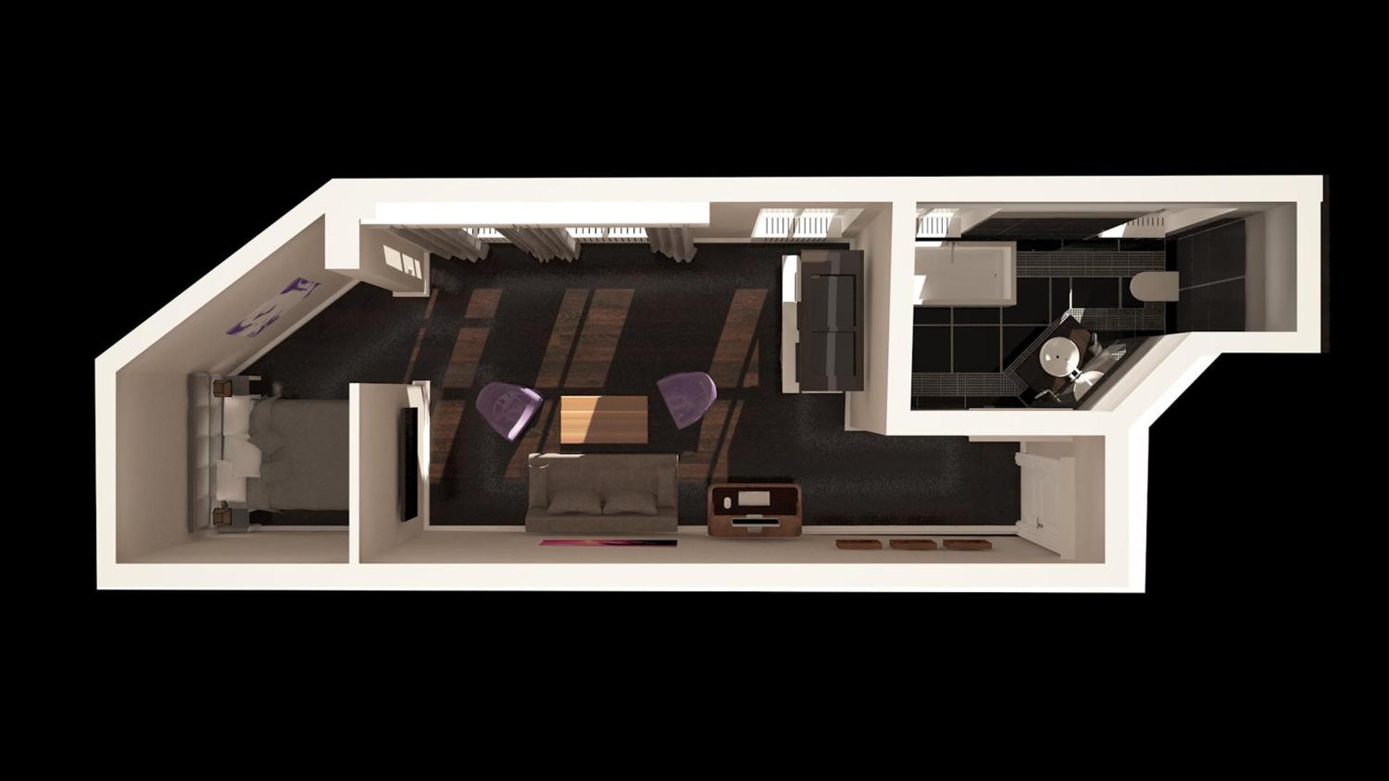 Arabel Design Apartments Berlin Chambre photo 3D rendering of a typical studio apartment